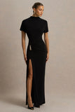 Arlena Black High Neck Wrapped Maxi Dress