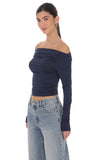 Ruched Off Shoulder Top in Navy