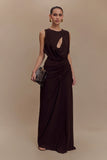 Oria Chiffon Maxi Dress Cacao Brown