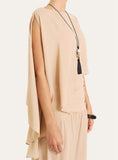 Beige Sheer Asymmetric Hem Cape Top