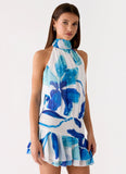 Willow Chiffon Mini Dress Cerulean Bloom