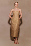 Gala Strapless Tweed Midi Dress Gold