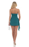 Strapless Ruched Tassel Dress in Teal