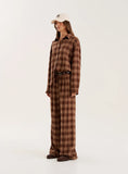 Brown Check Print Straight Leg Trousers
