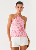 Janelle Beaded Halter Top Pink