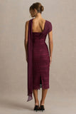 Secret Burgundy Bandeau Lace Midi Dress With Scarf Detail
