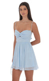 Shimmer Front Twist A line Dress in Light Blue
