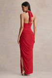 Cairo Red Cowl Neck Maxi Dress With Gathered Detailing