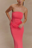 Madison Strapless Slinky Maxi Dress Coral