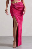 Calida Hot Pink Plisse Knot Split Maxi Skirt