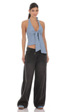 Front Tie Halter Top in Denim Blue