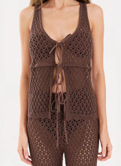 Chocolate Tie Front Crochet Top