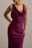 Alesso Burgundy Satin Cowl Neck Slip Maxi Dress