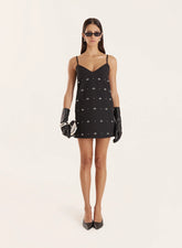 Black Embellished A Line Mini Dress