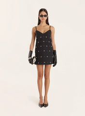 Black Embellished A Line Mini Dress