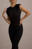 Elyna Black High Neck Draped Flared Leg Jumpsuit