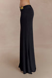 Ainsley Asymmetrical Maxi Skirt With Floral Hardware Black