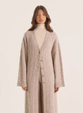 Taupe Cable Knit Longline Cardigan