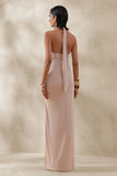 Junia Champagne Plunge Neck Wrap Maxi Dress