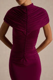 Azaria Burgundy High Neck Maxi Dress With Ruched Detailing