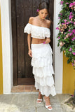 Vista White Broderie Ruffled Tiered Maxi Skirt