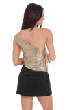 One Shoulder Sequin Top in Gold