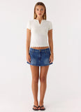 Sebastian Low Rise Denim Mini Skort Blue Wash