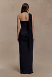 Mattea Slinky And Mesh Maxi Dress With Scarf Black