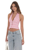 Plaid V Neck Halter Top in Pink