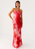 Vatiana Chiffon Maxi Dress Peach Watermelon Flower