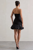 Liscia Black Bandeau Mini Dress With Ruffle Trim
