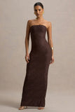 Lorela Brown Bodycon Bandeau Maxi Dress