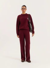 Burgundy Knitted Straight Leg Trousers