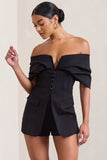 Damsel Black Cotton Blend Corset Bardot Playsuit