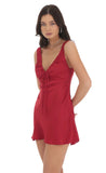 Satin V Neck Dress in Red