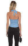 Plaid V Neck Halter Top in Blue