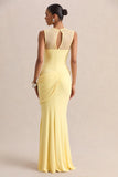 Lyssy Lemon High Neck Maxi Dress With Mesh Detail