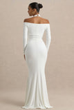 Living High White Halter Neck Maxi Dress With Long Sleeves