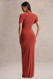 Arlena Rust High Neck Wrapped Maxi Dress