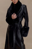 Bec Faux Leather Trench Coat With Faux Fur Black