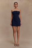 Raesha Frill Denim Mini Dress Indigo Blue