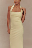 Amelita Suiting Halter Midi Dress Pale Lemon