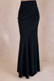 Vayla Black Matte Satin Asymmetric Drop Waist Maxi Skirt