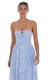 Floral Lace Up Maxi Dress in Light Blue
