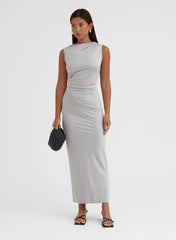 Grey Ruched Jersey Midaxi Dress