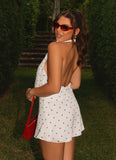 Avalia Backless Scarf Mini Dress White Polka Dot
