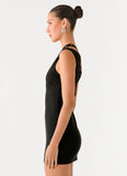 Off The Grid Eyelet Mini Dress Black