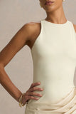 Akari Cream Crew Neck Maxi Dress With Satin Skirt