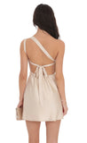 Satin One Shoulder Open Back Dress in Champagne