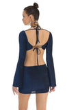 Blue Metallic Two Piece Skirt Set in Black